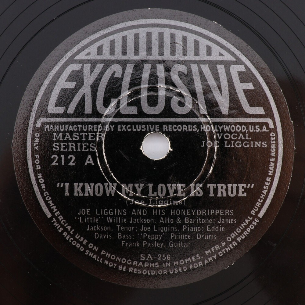 Joe Liggins & His Honeydrippers, I Know My Love Is True/Harlemesque 78rpm Record
